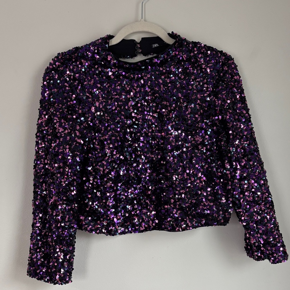 Zara Sparkling Purple Sequin Top